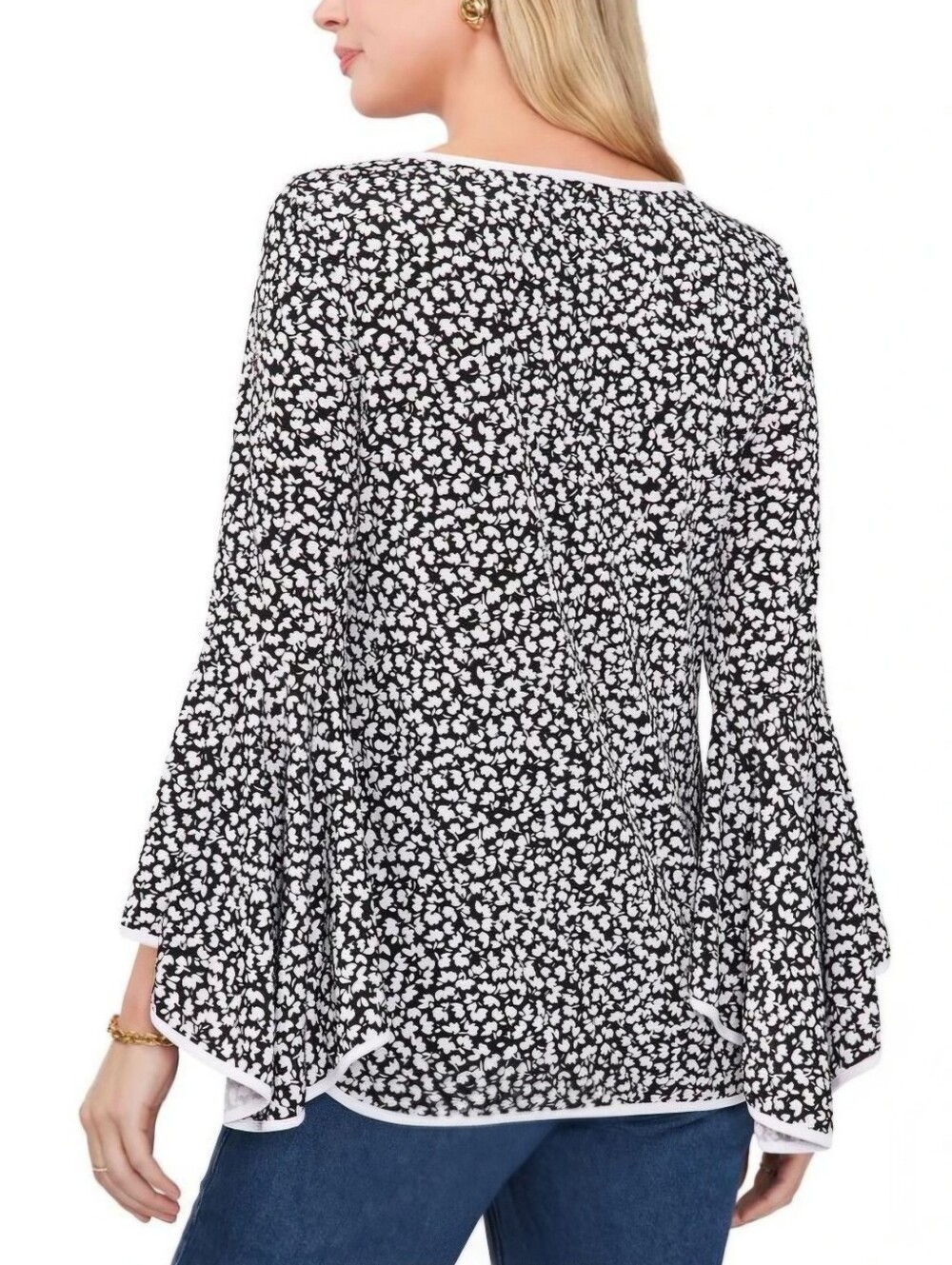 Versona Polka Dot Long Sleeve Blouse, Bell Flared Sleeves, Black/White - Size L - Picture 9 of 9